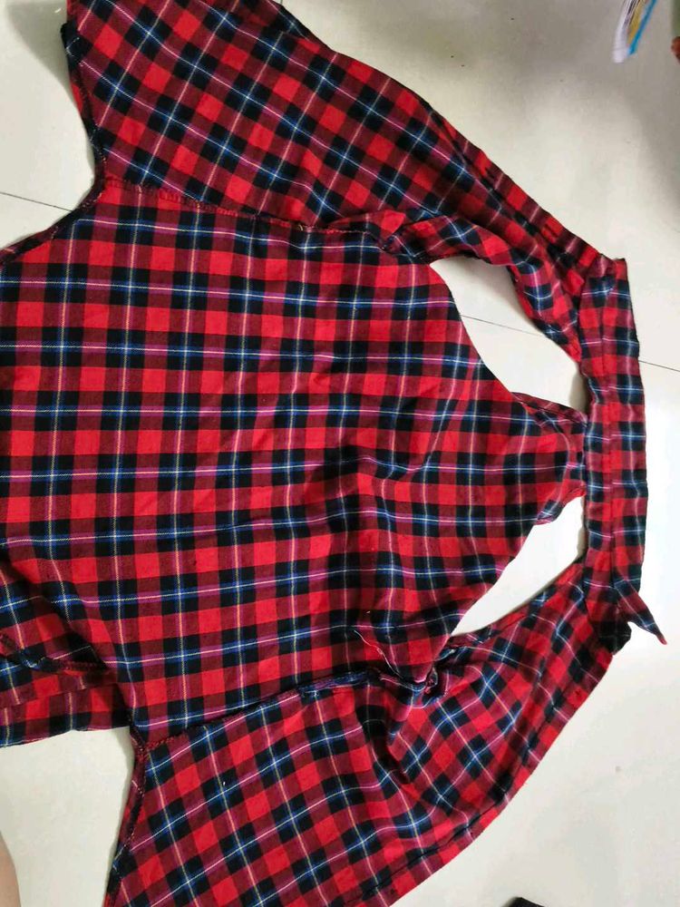 Red And Black Mix Checks Top Type Shirt