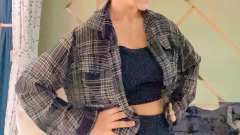 black cropped shirt