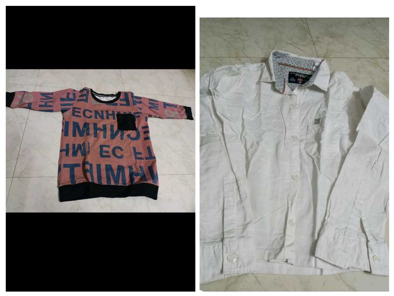 White Shirt With &amp; Peach T-shirt Combo For 6-7yrs