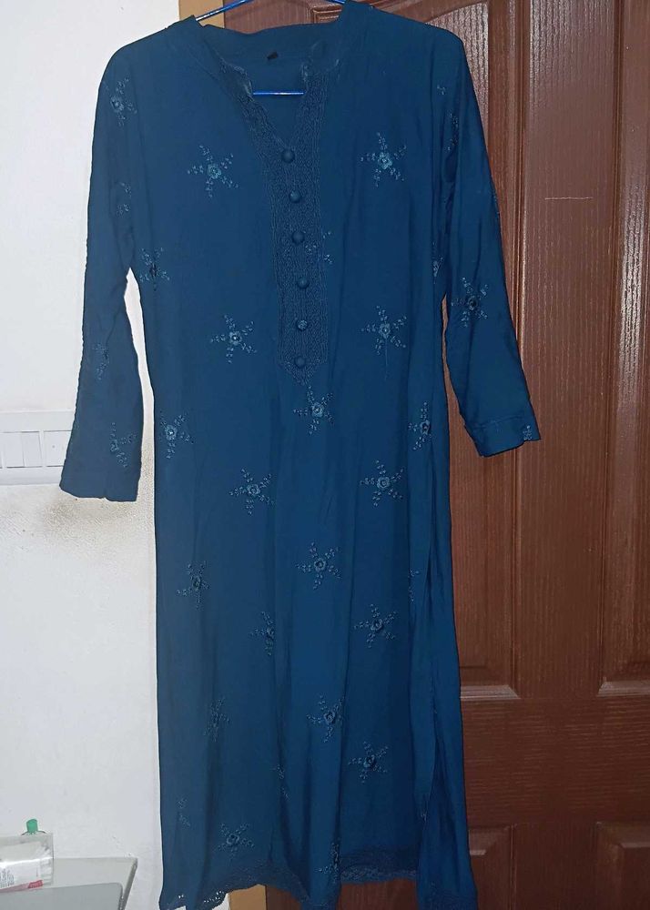 Teal Embroidered Kurti