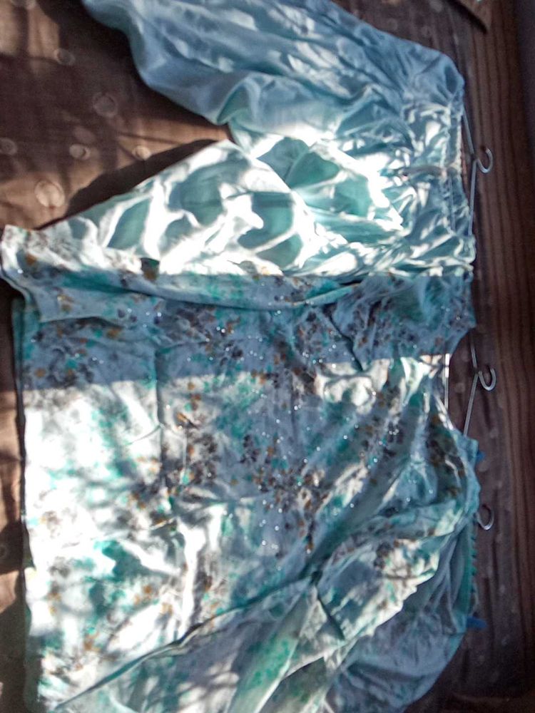 Sky Blue Kurta Set Salwar Floral Print 3xl Cotton