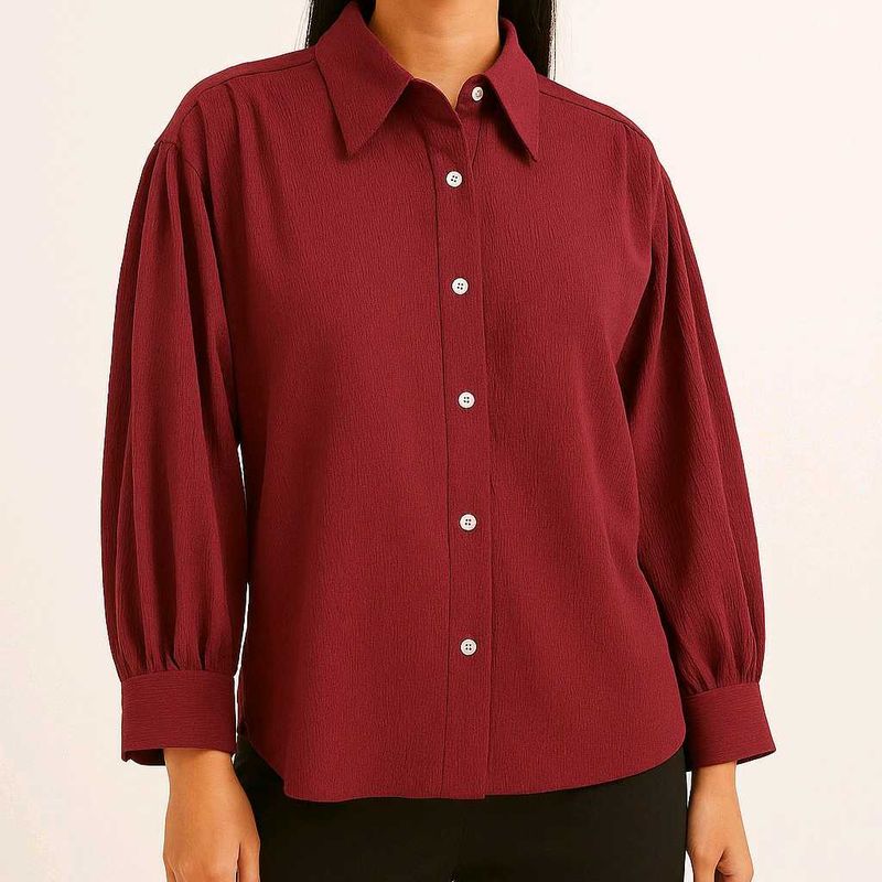Burgundy Balloon Sleeve Shirt