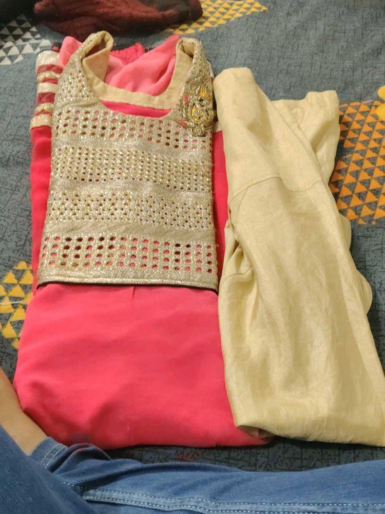 Elegant Pink &amp; Gold Kurta Set