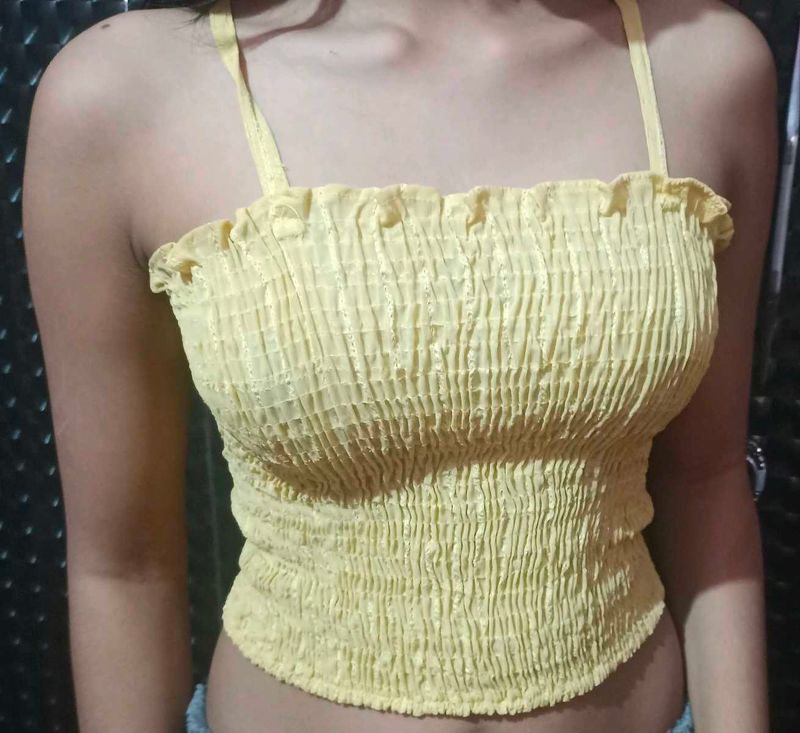 Yellow Smocked Crop Top