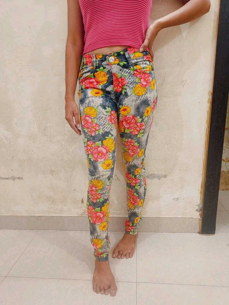 Floral Print Skinny Jeans