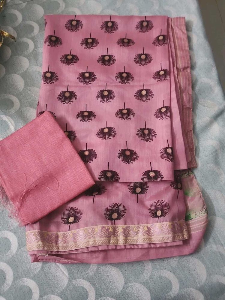 new pink saree with blouse piece