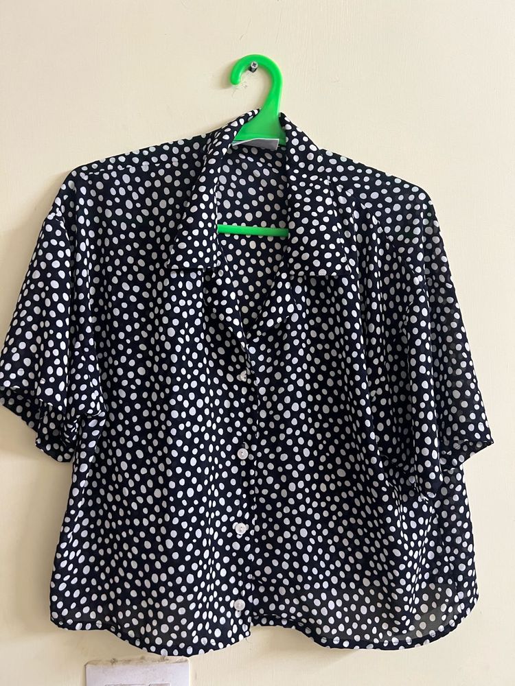 Dark Blue Top With polka Dots