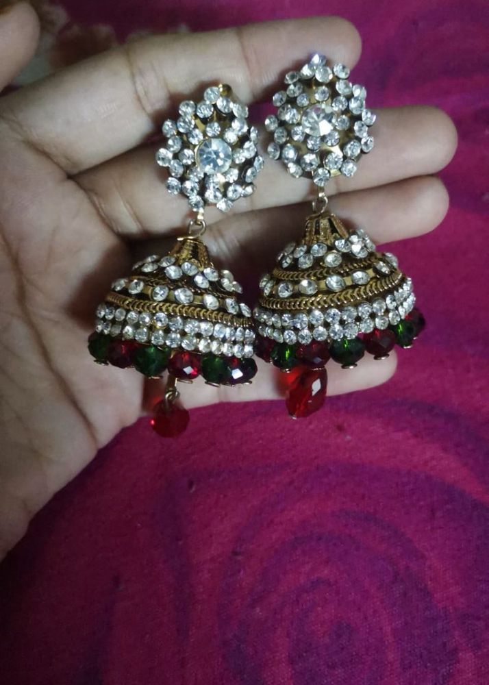 Red And Green Jhumka Suitable With Any Dress