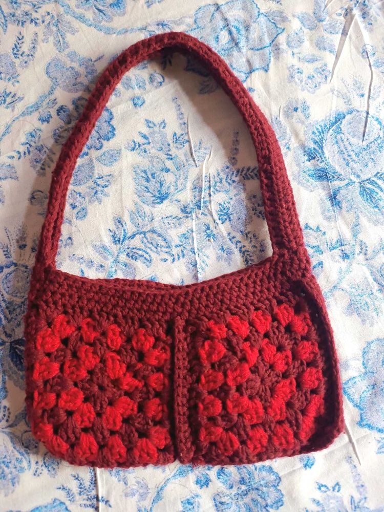 Crochet Maroon &amp; Red Granny Square Bag