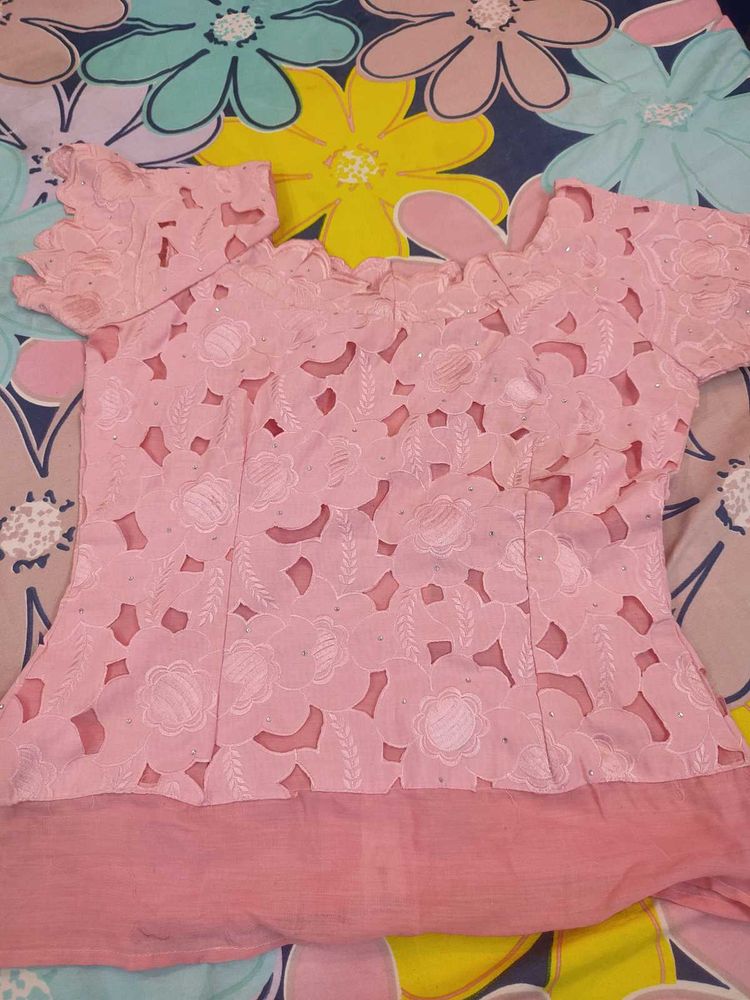 Pink Floral Lace Top