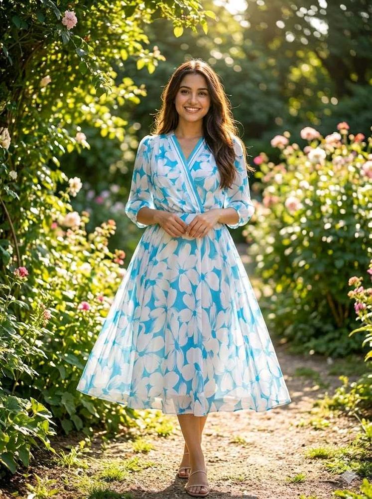 Floral Print Midi Wrap Dress