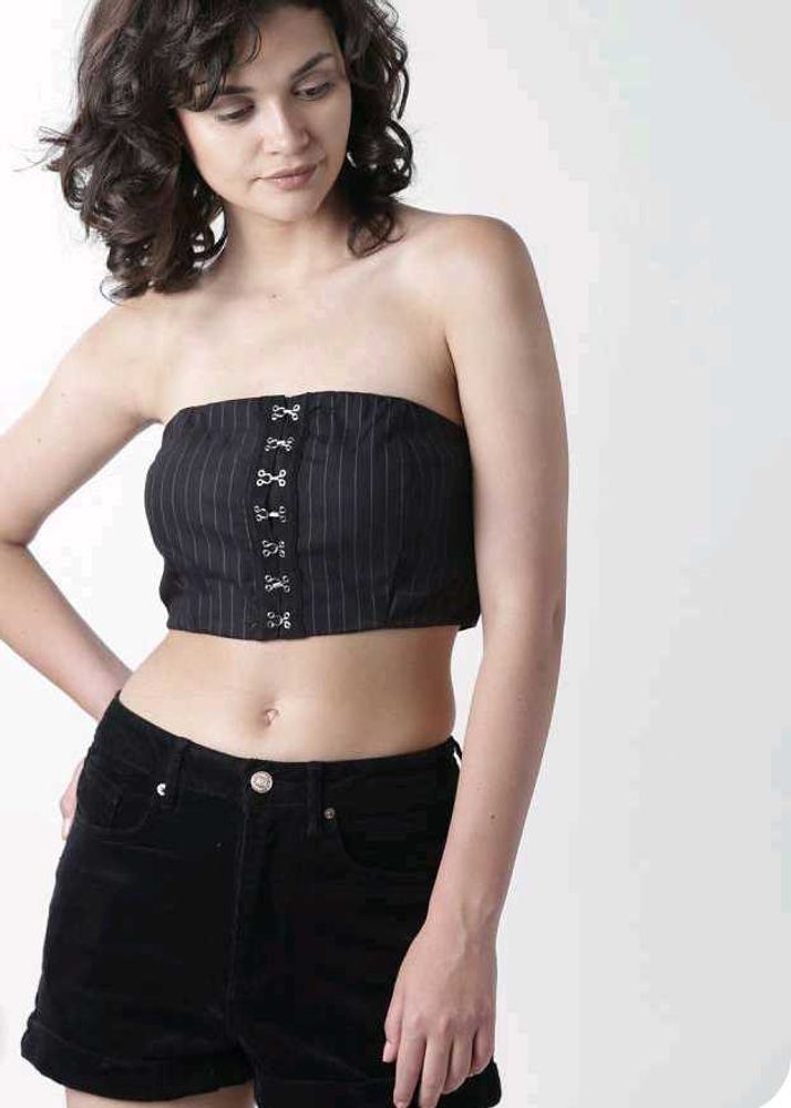 FOREVER 21 Women Black Striped Crop Tube Top