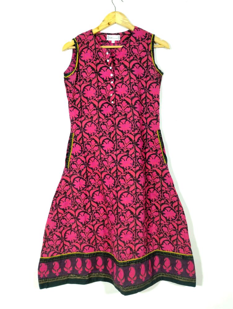 Westside Pink &amp; Black Floral Printed Kurti (Women)