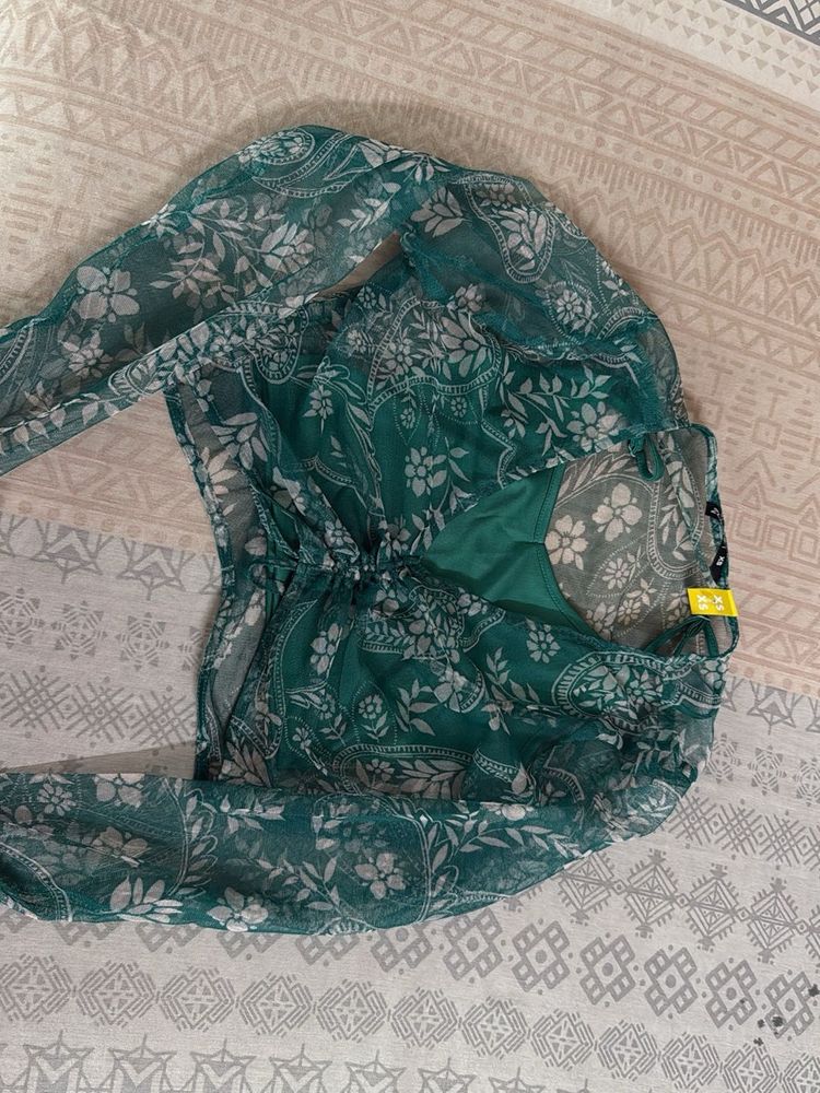 Green Floral Top &amp; Cami Set