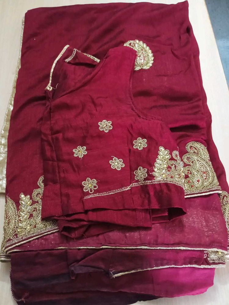Maroon Embroidered Saree