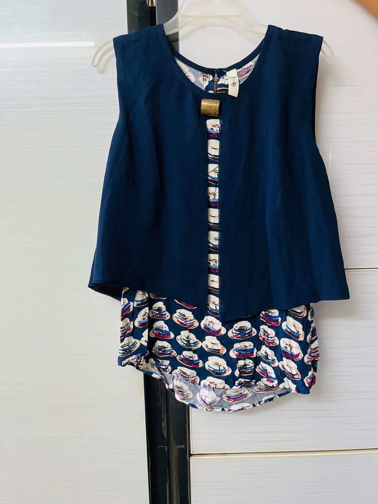 Unique Navy &amp; Printed Top