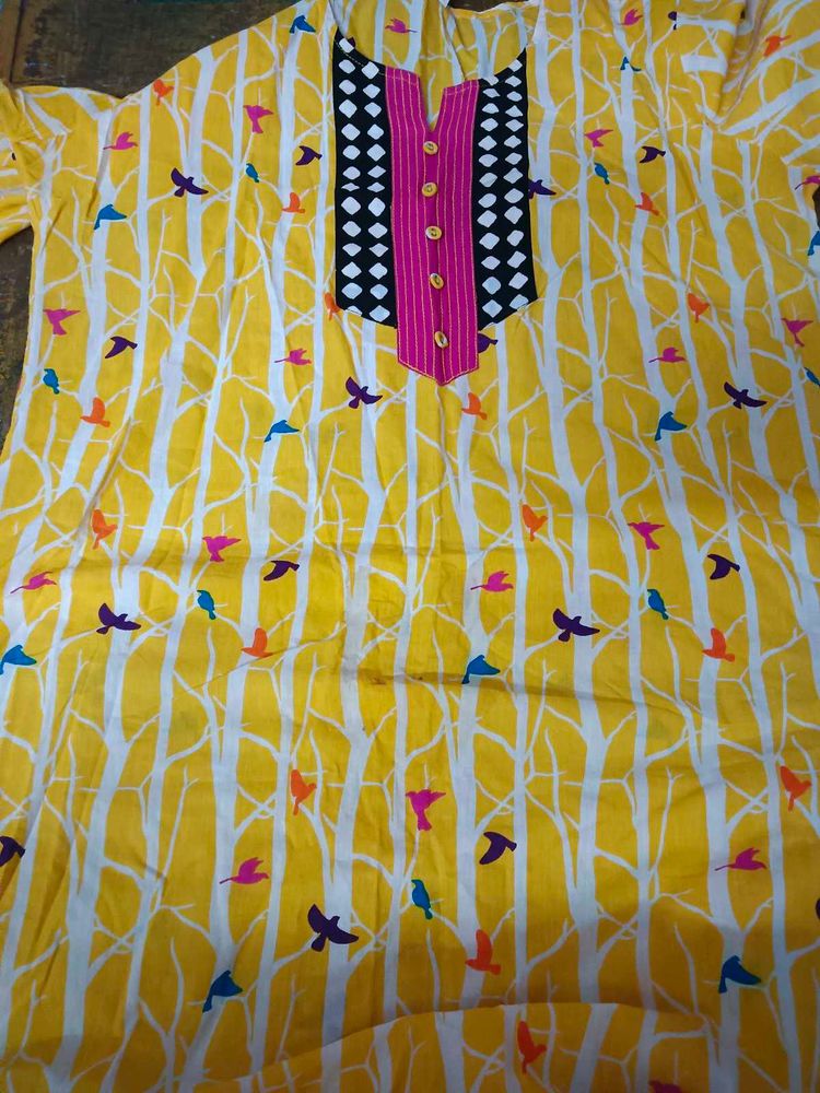 Yellow Bird Print Tunic Top
