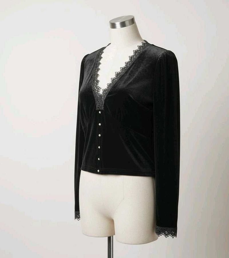 Elegant Black Velvet Cardigan