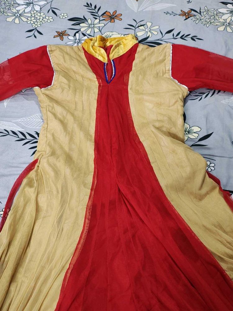 Red &amp; Gold Anarkali Dress