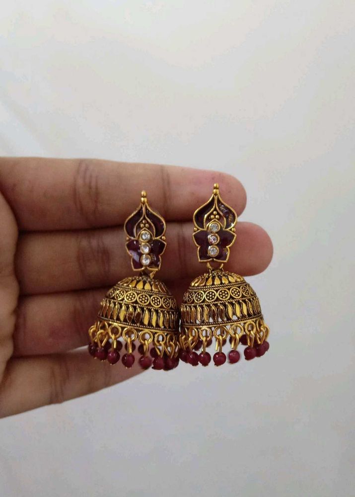 Traditional Golden - Red Jhumka