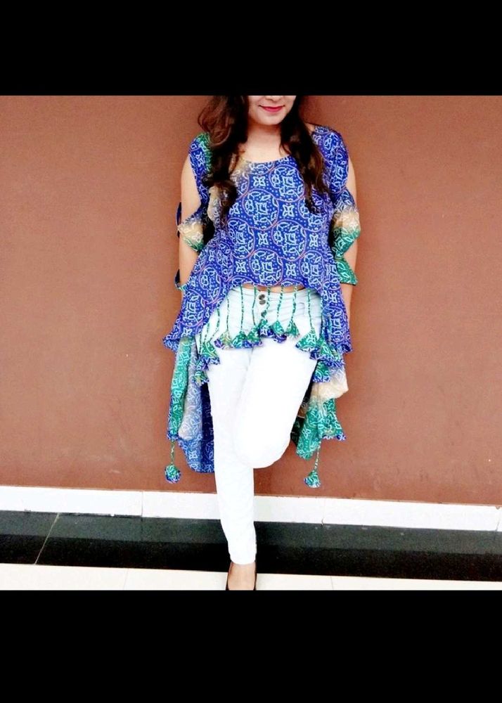Designer High Low Bandhani kurti
