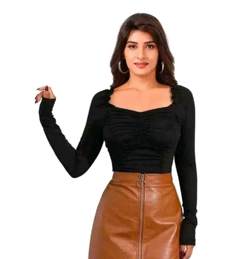 Full Sleeves Black Crop Top