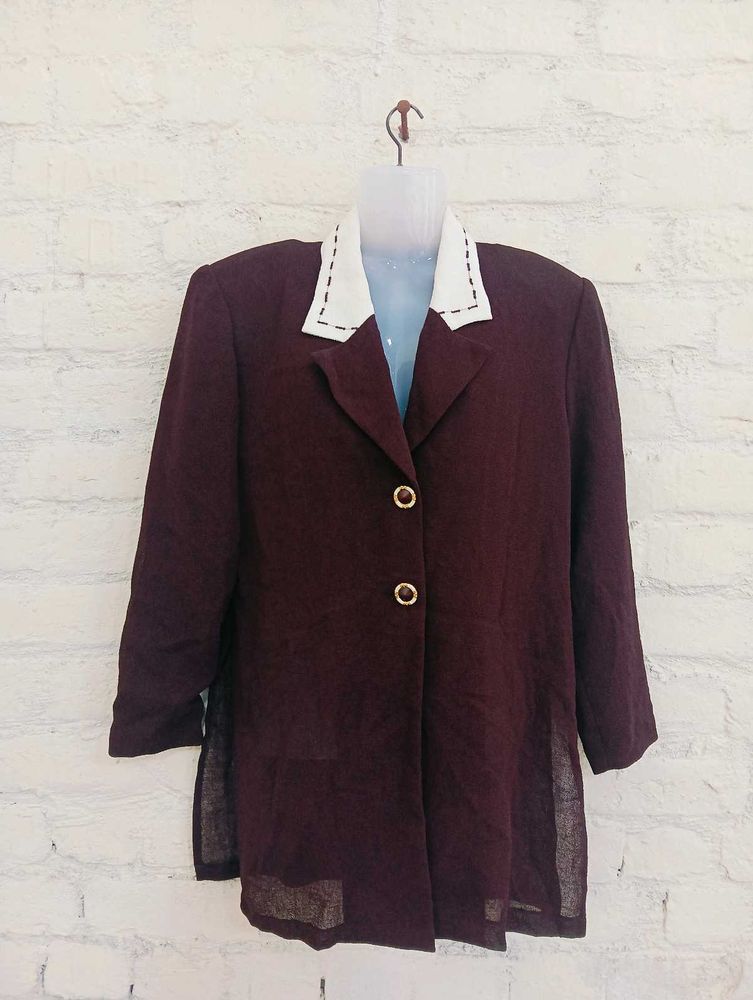Vintage Burgundy Blazer with White Collar