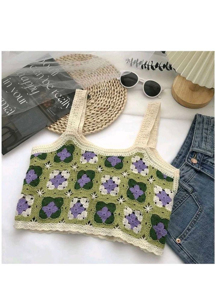 Crochet Floral Crop Tank Top