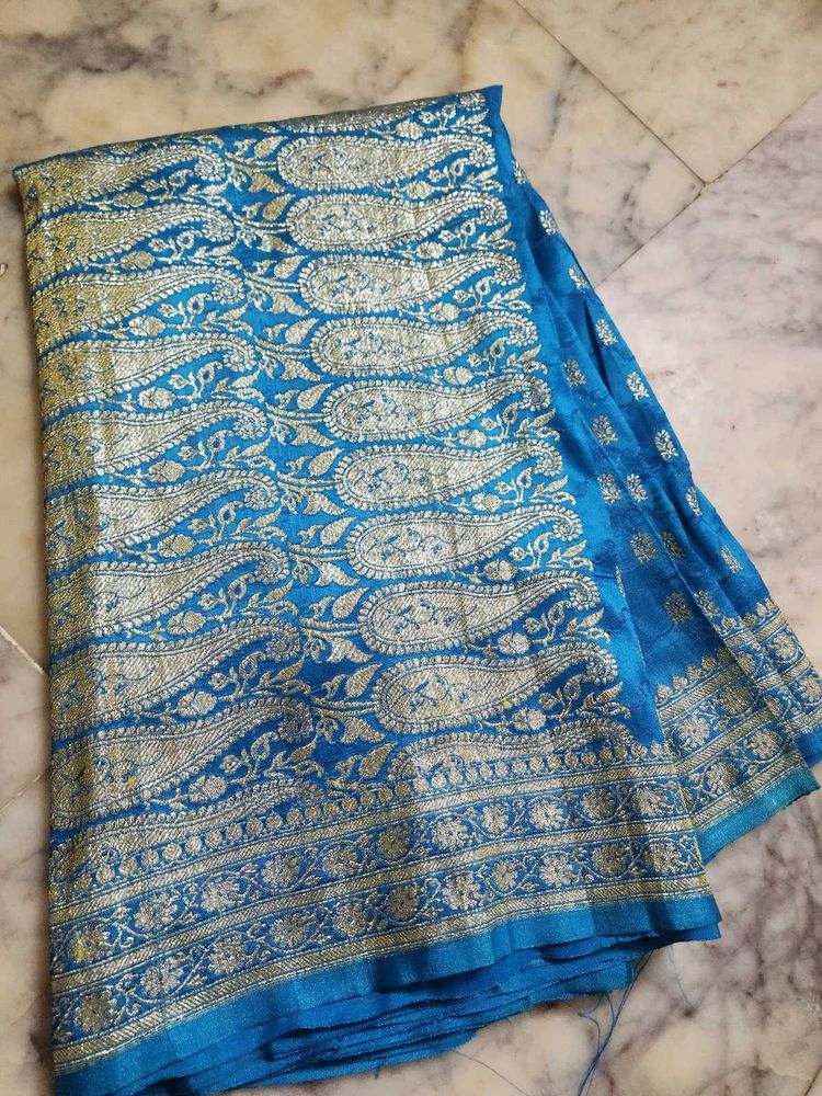 blue kataan saree with silver zari work