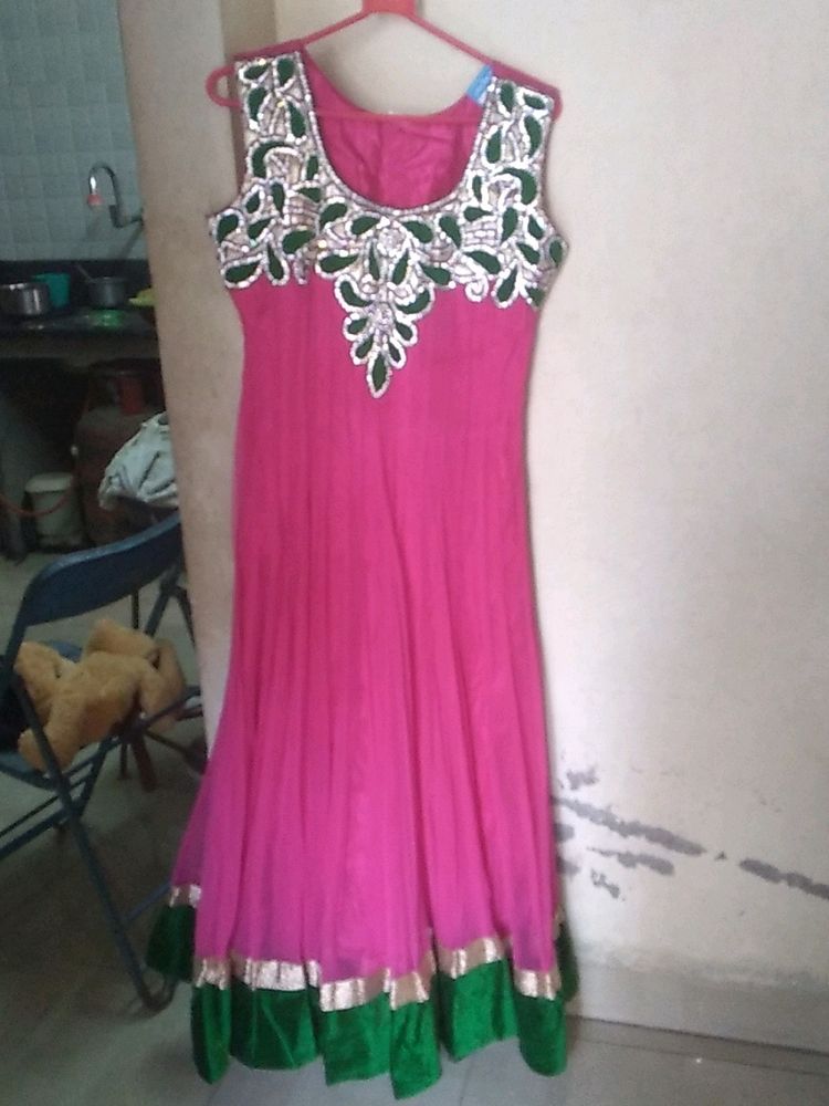 Pink &amp; Green Embellished Anarkali Dress