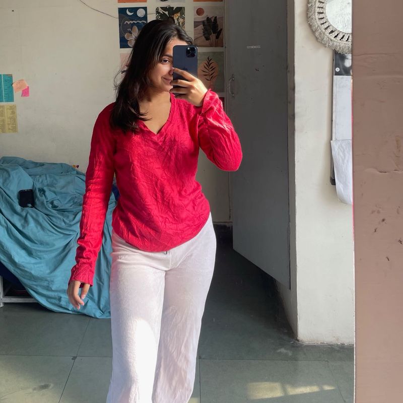 Pink V-Neck Long Sleeve Top