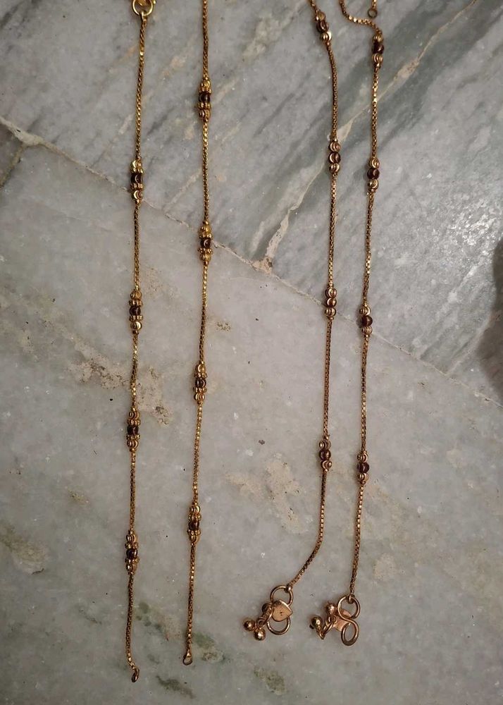 Gold Tone Anklets - Set of Two
