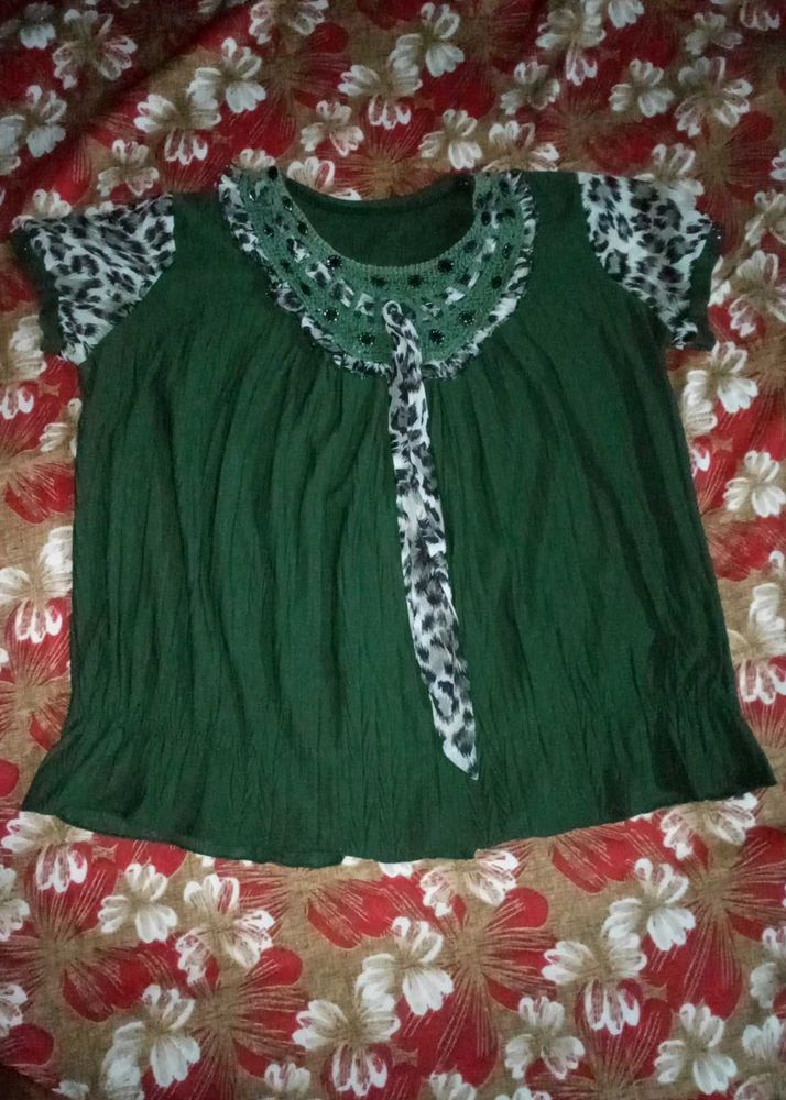 Green Animal Print Top