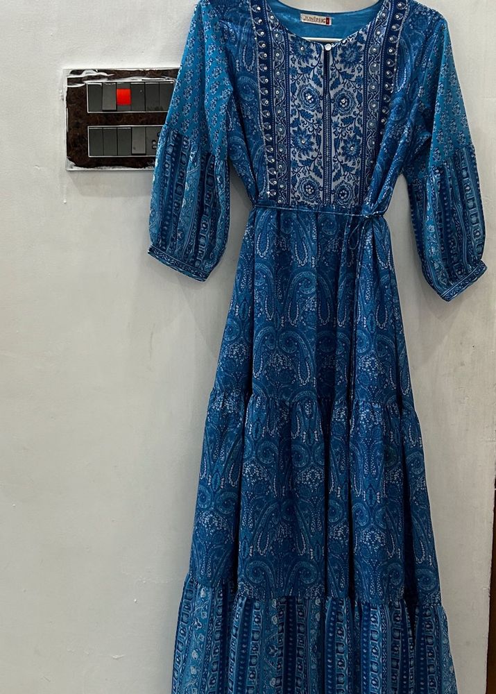 Blue Paisley Print Maxi Dress