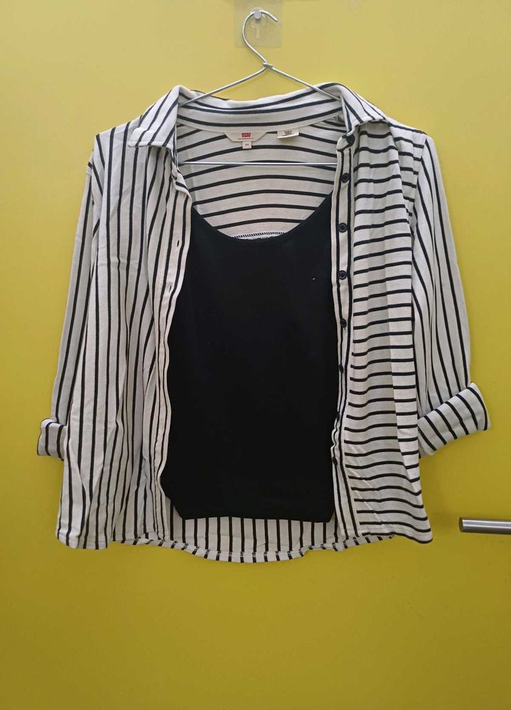 Levi&#39;s Black and White Striped Shirt