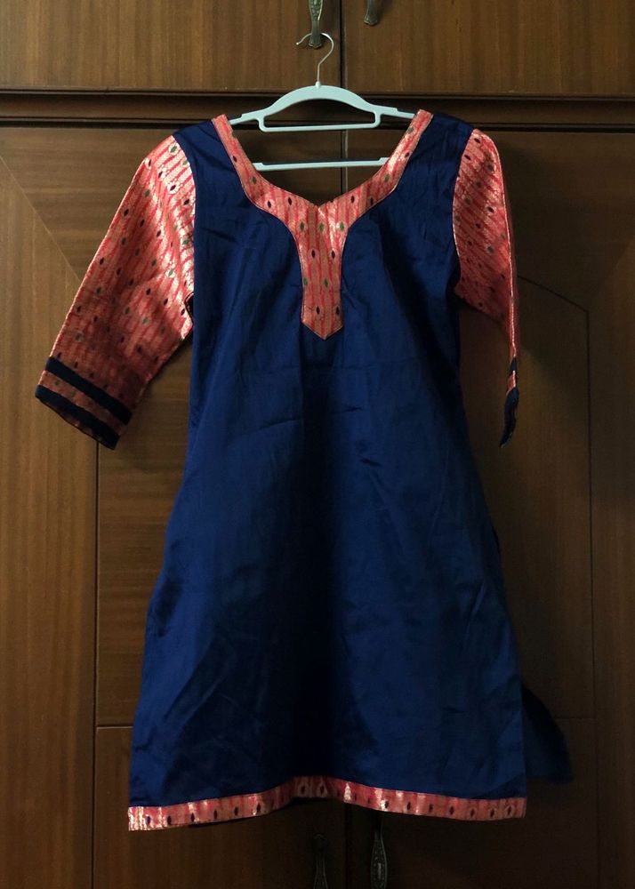 Navy Blue Kurti with Coral Accents
