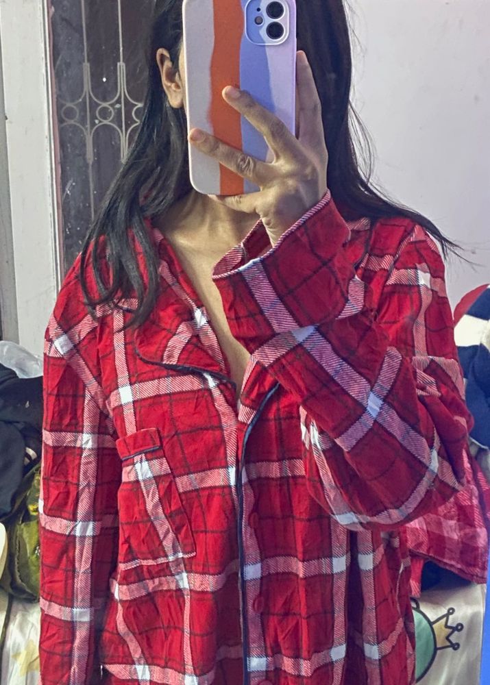 Red Plaid Pajama Set top