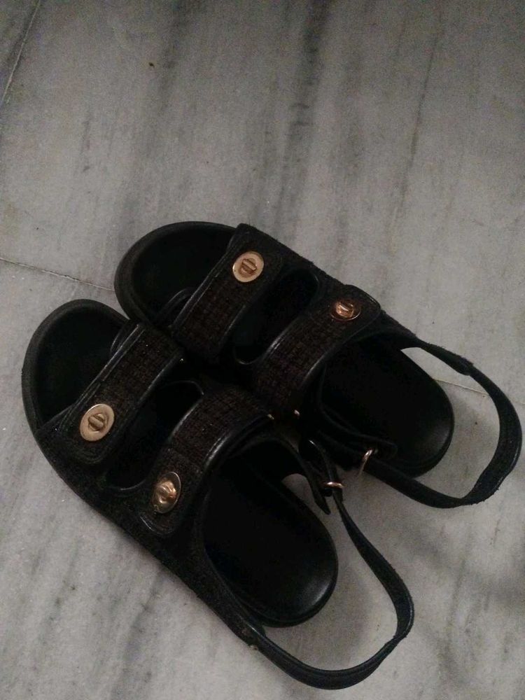 Black Adjustable Strap Sandals
