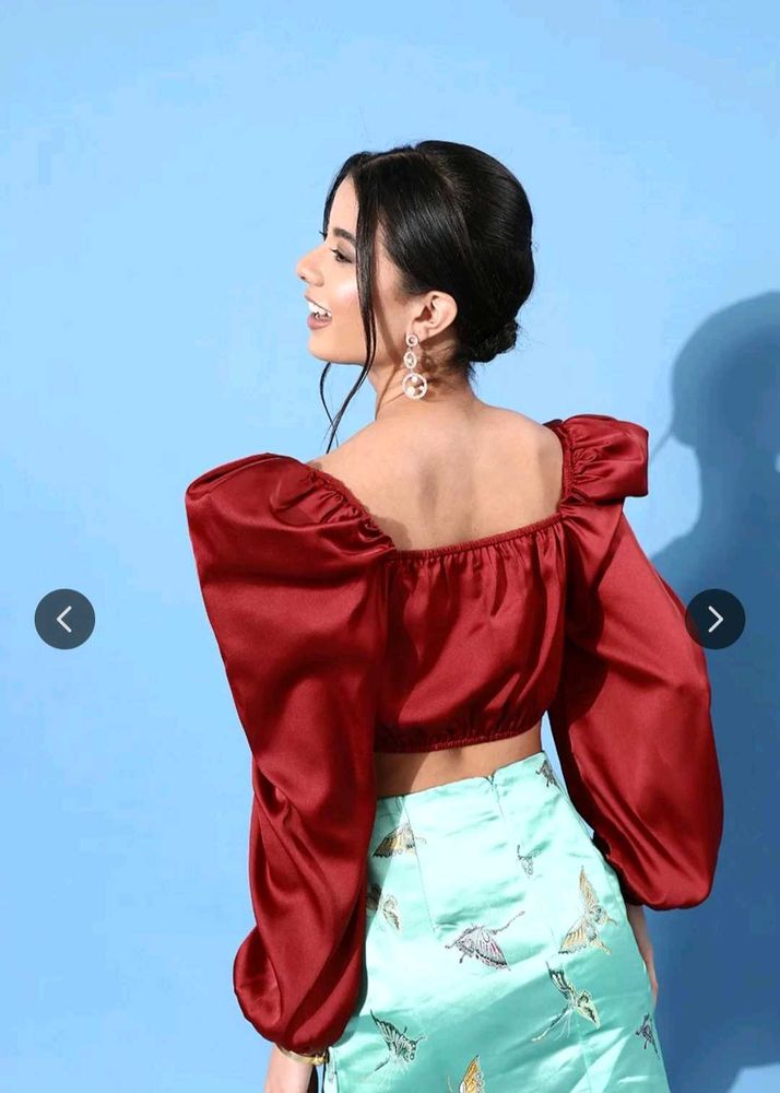 Kassually Red HOT Satin Crop Top