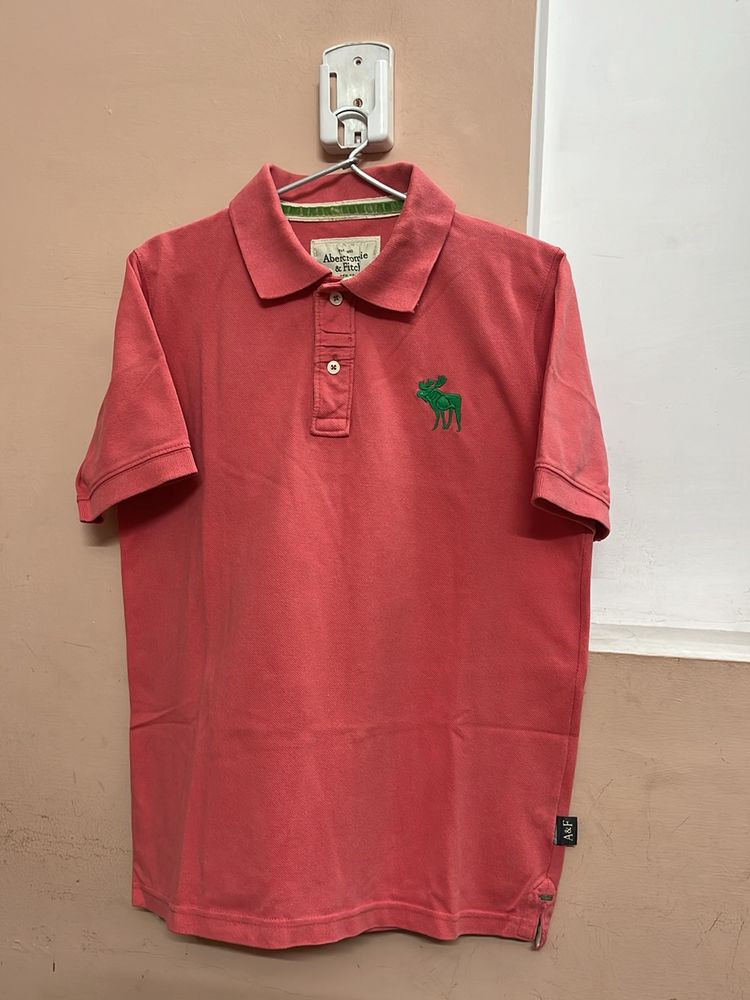 Abercrombie &amp; Fitch Men Polo Neck Pink T Shirt