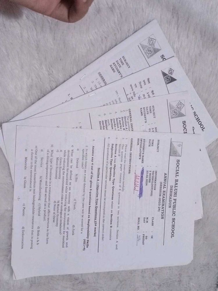 Class 9th Annual Examination Paper