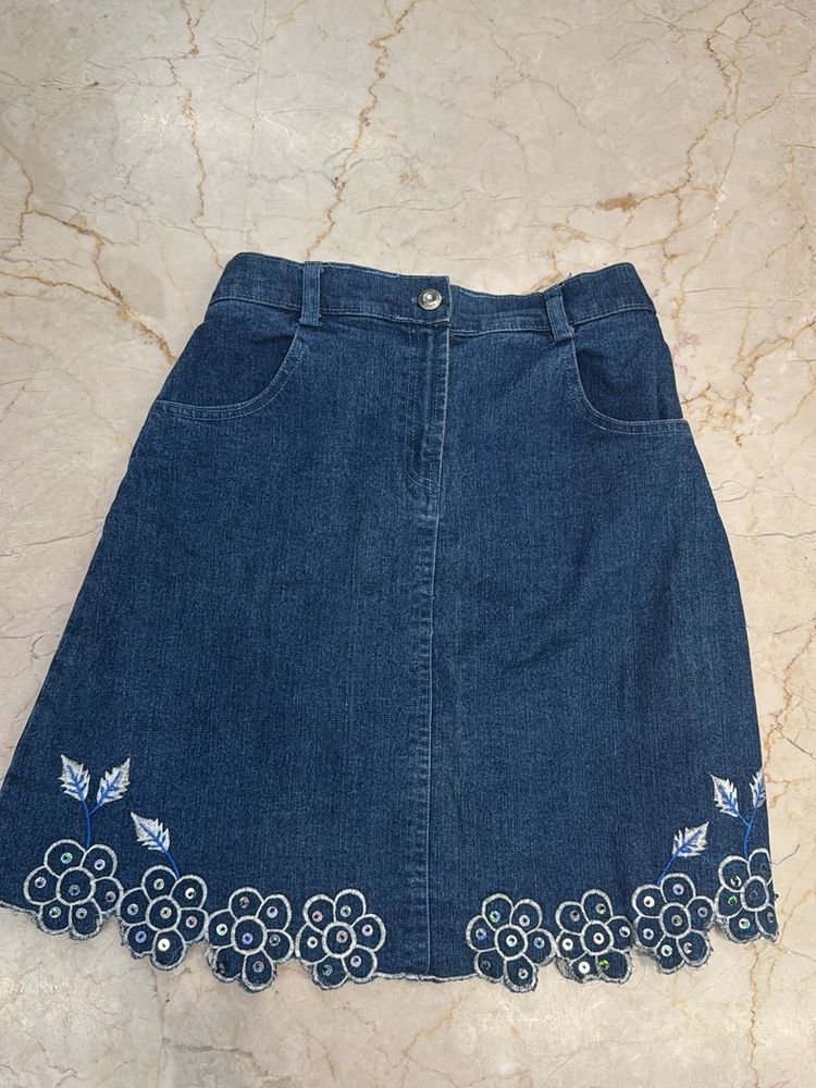 Denim Embroidered Skirt