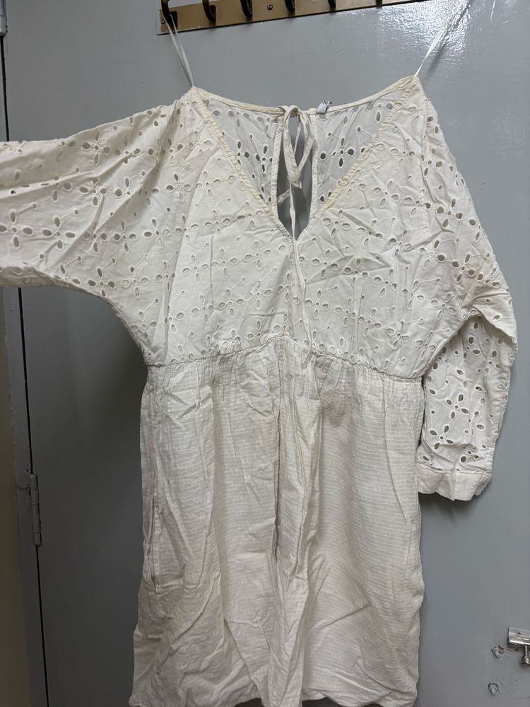 Backless White Boho Mini Dress