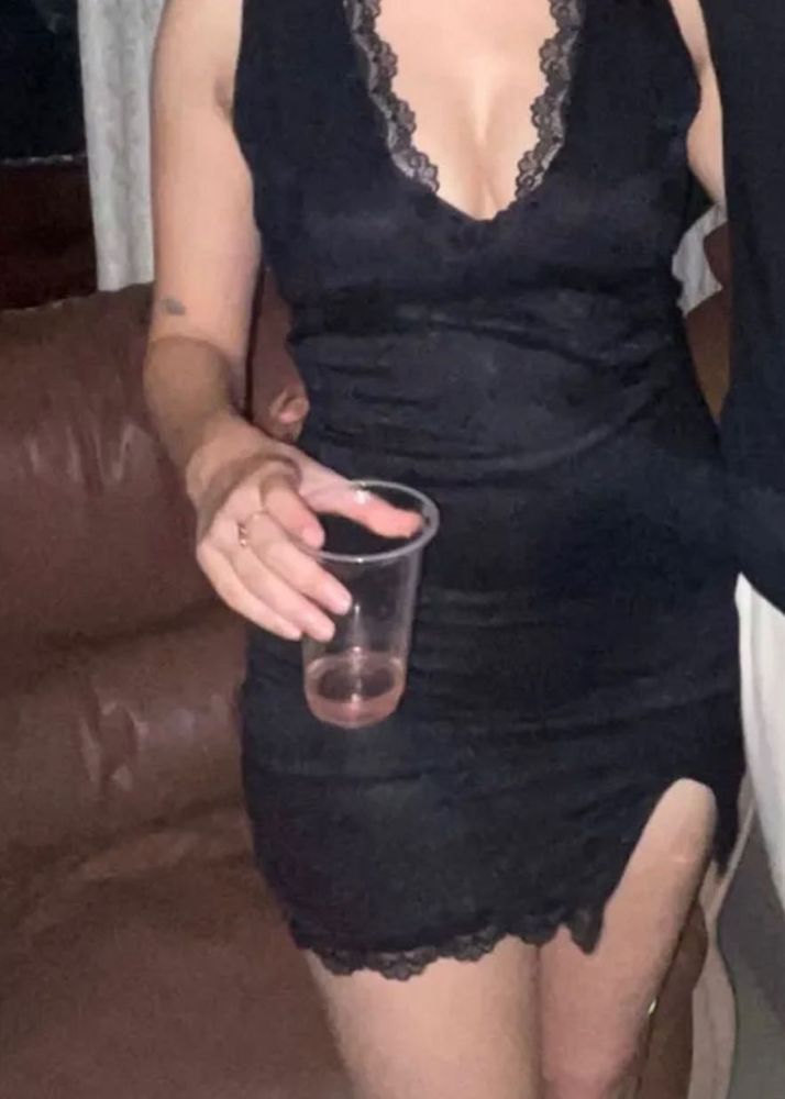 Lace Trim Black Mini Slip Dress