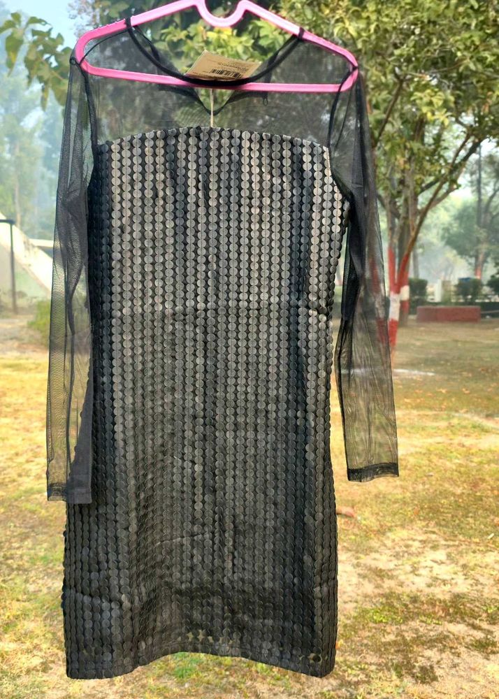 KAZO Women Black Mesh Bodycon Dress