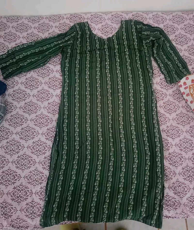 Green Cotton Straight Kurti
