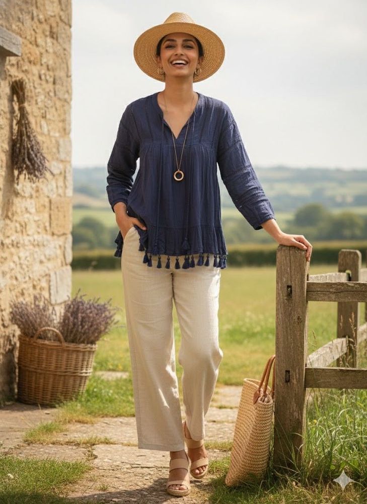 💙Boho Chic,Effortless Fit|NEXT Navy Tassel Tunic✨
