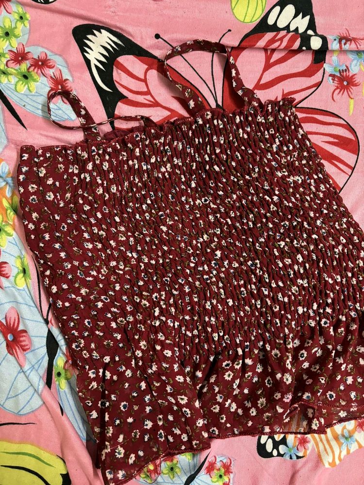 Beautiful Flower Print Maroon Top
