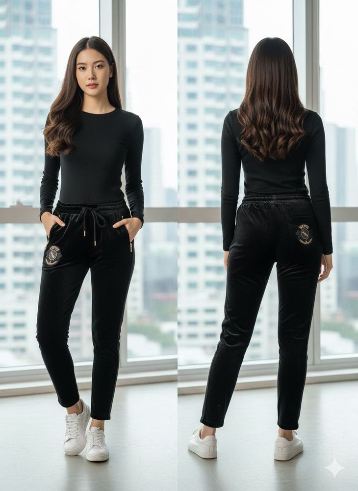 Elegant Black Velvet Joggers