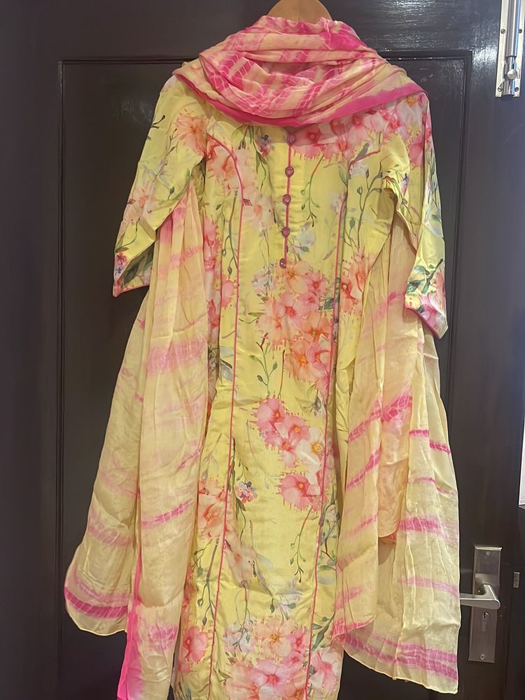 Three Piece Suit In Georgette With Pure Dupatta And Lace Pants